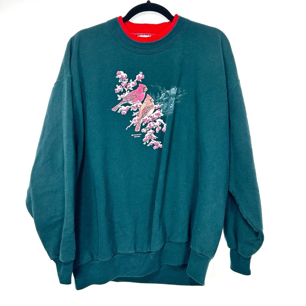 UGLY CHRISTMAS SWEATER granny style cardinal collared crewneck sweater CC21